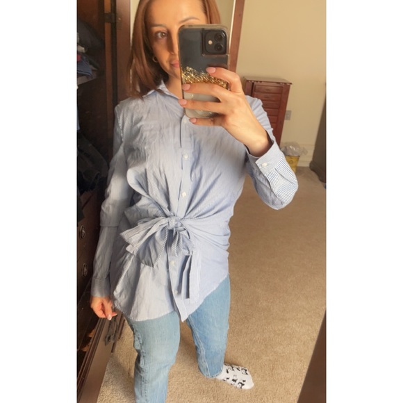 Zara Pinstriped Wrap Top - Picture 4 of 7